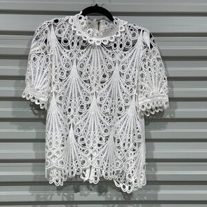 White Eyelet Lace Short Sleeve Blouse
